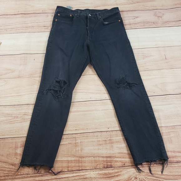 Levi's Denim - Levis 501 S Jeans Women 32x28 Black Skinny Premium‎ High Rise Denim Diestressed